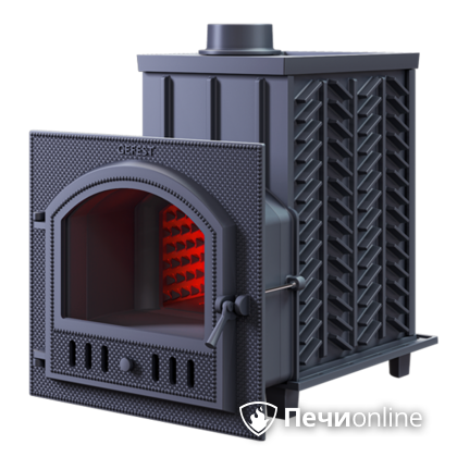 Дровяная банная печь Гефест ЗК-30 (П) чугунная дверца со панорамным стеклом закрытая каменка в Копейске