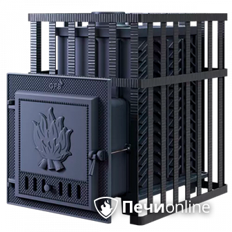 Дровяная банная печь Гефест в сетке-25 чугунная дверца сетка-каменка в Копейске